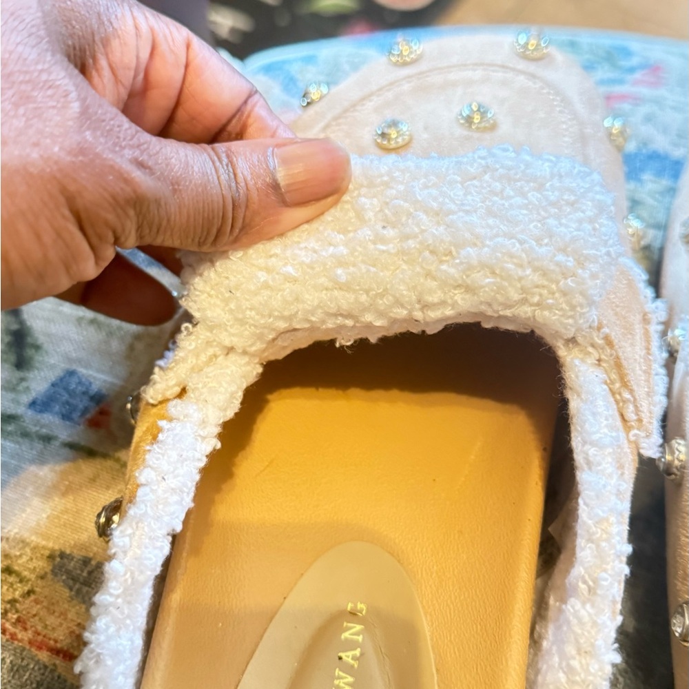 Studded Suede Shearling-Trim Mule Clogs worn once around the house - Picture 11 of 15